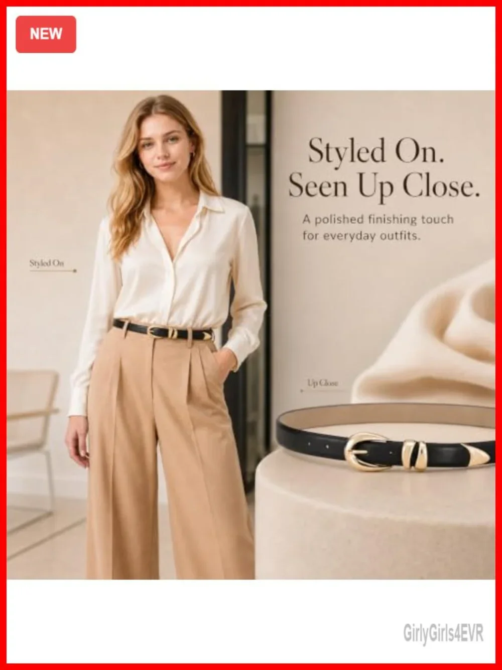 Women's Faux Leather Belt with Gold Buckle Classic Versatile Stylish Accessory
